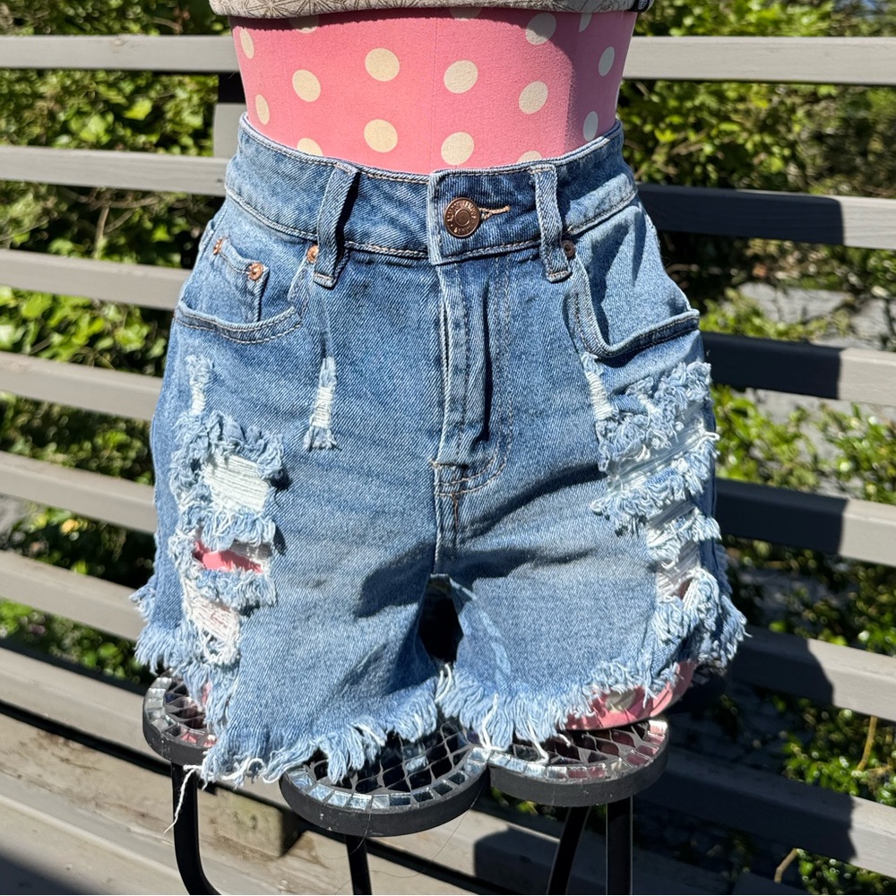 Almost Famous Distressed Denim Festival Shorts - Blue